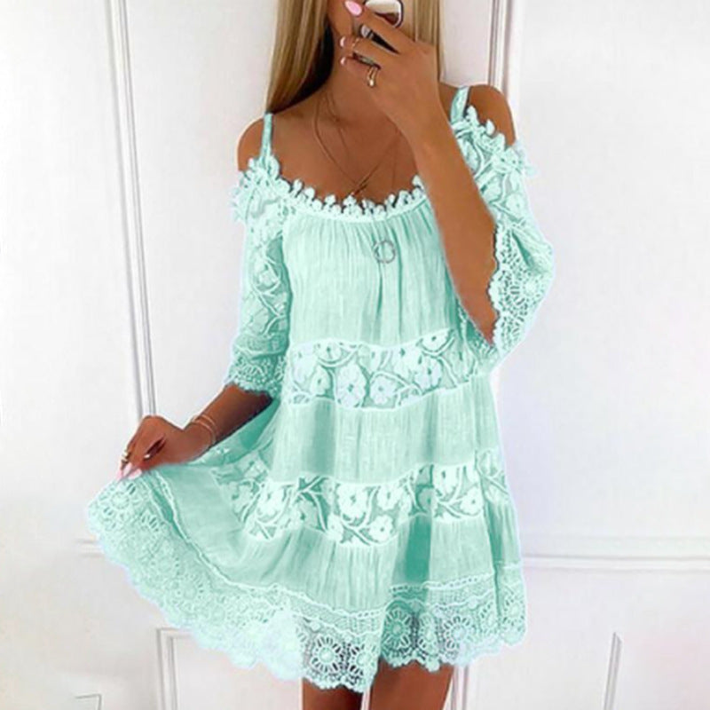 Andrea's™ | Schulterfreies Kleid mit Spitzenbesatz