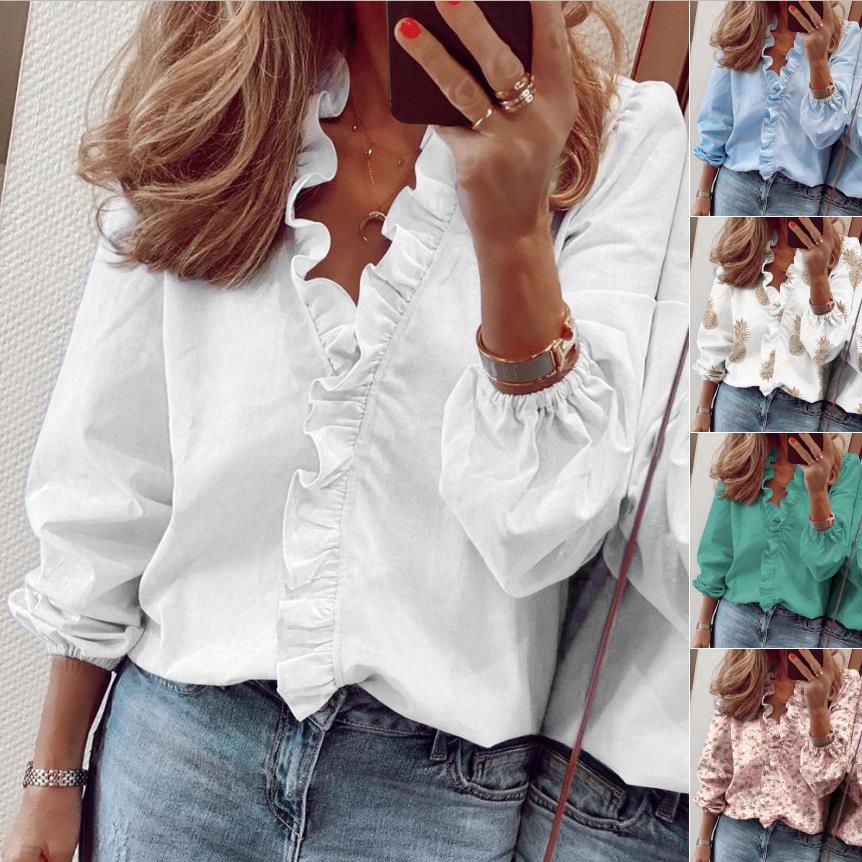 Chic Ruffled Long Sleeve Blouse by Andrea Serena
