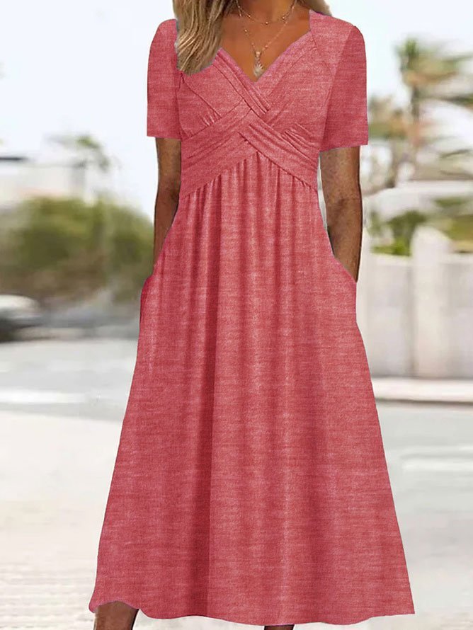 Andrea's™ | Kurzarm-Plisseekleid mit V-Ausschnitt
