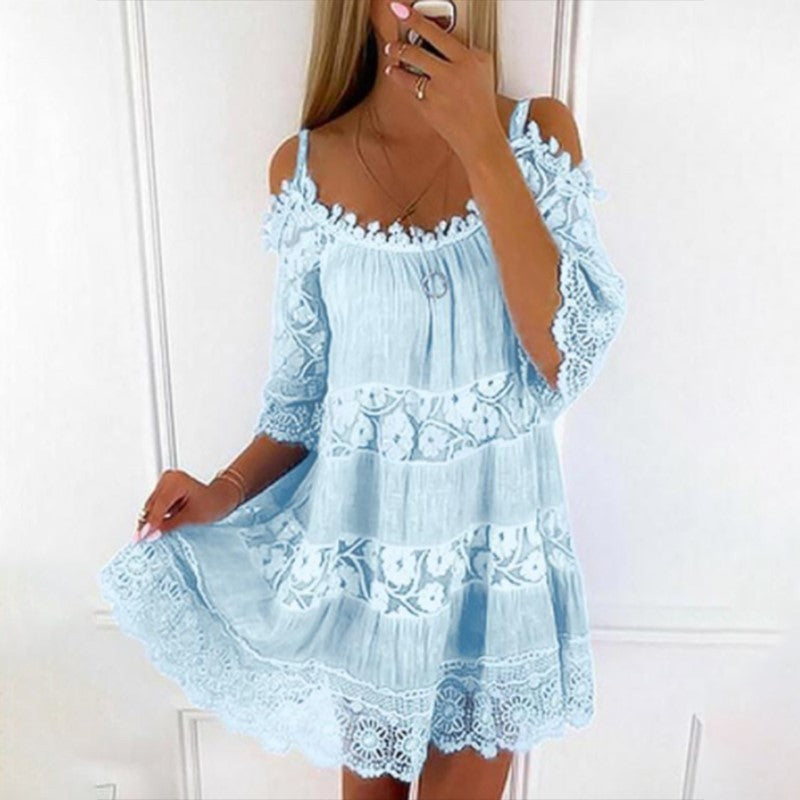 Andrea's™ | Schulterfreies Kleid mit Spitzenbesatz