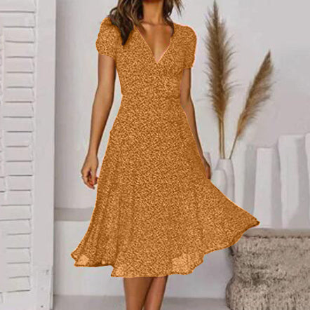 Andrea's™ | Bedrucktes V-Ausschnitt Kurzarm Schnürkleid