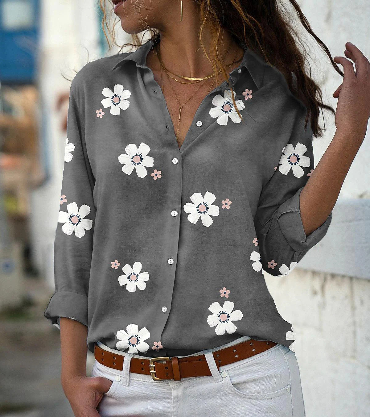 Andrea's™ | Langärmlige Bluse mit Blumenmuster
