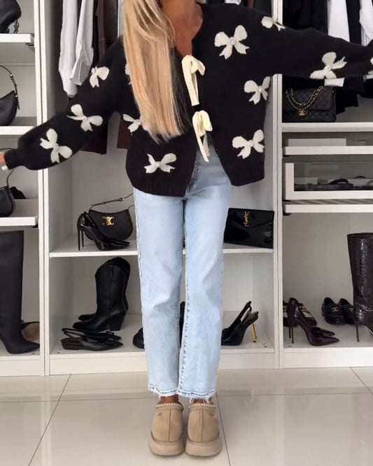 Andrea's™ | Cardigan mit Perlenschleife und Schnürung