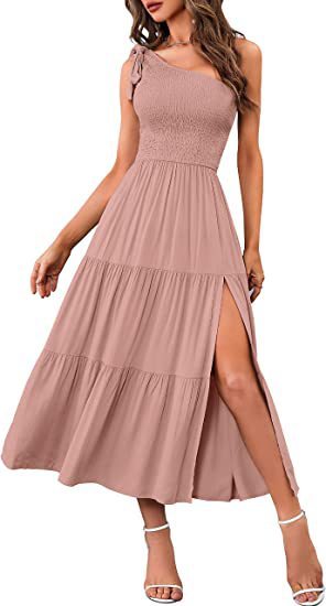 Andrea's™ | Sommermode Ein-Schulter-Kleid mit plissiertem, geschichtetem Saum, geteilt