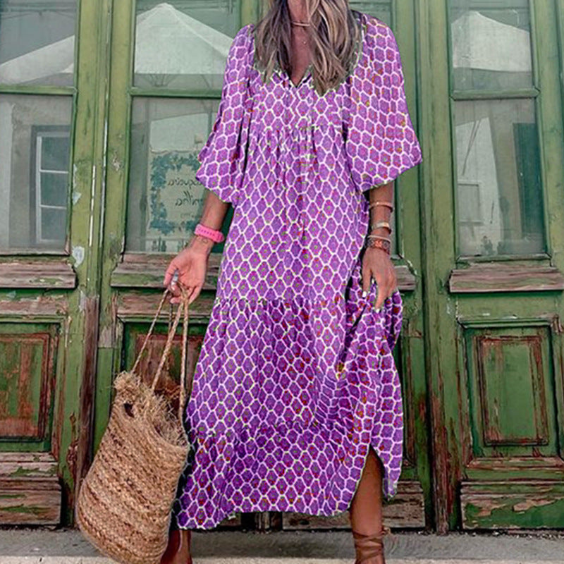 Andrea's™ | Damen Sommerkleid mit V-Ausschnitt und elegantem Print