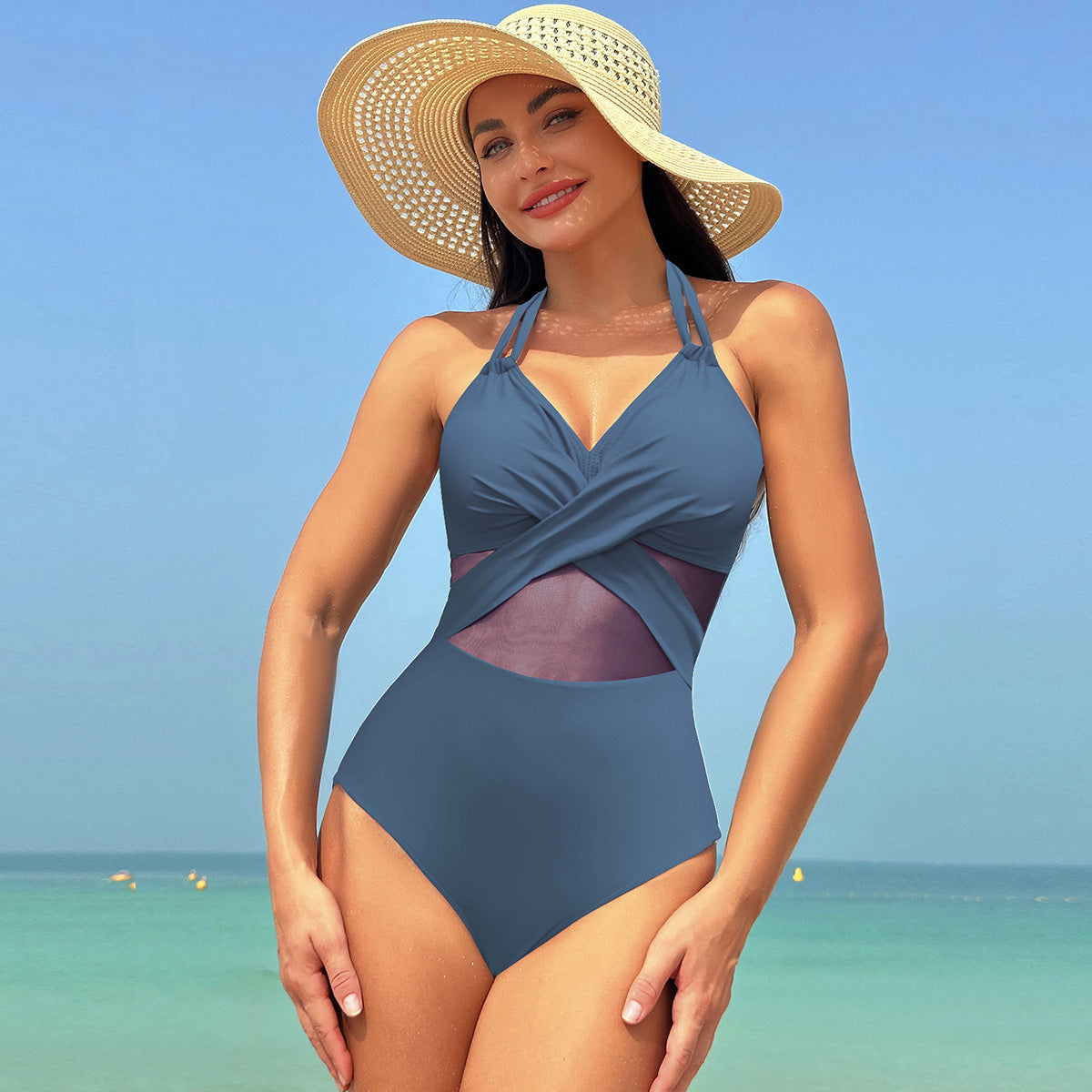 Andrea's™ | Badeanzug mit überkreuzten Mesh-Ausschnitten und Neckholder-Trägern
