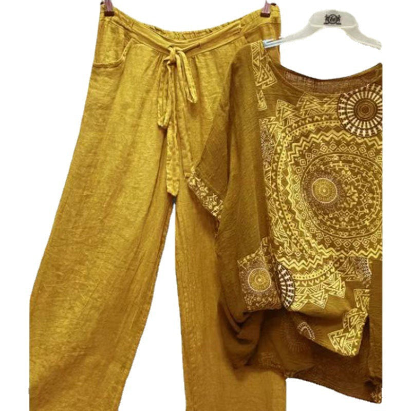 Andrea's™ | Zweiteiliges Set mit Top und gerade geschnittenen Hosen