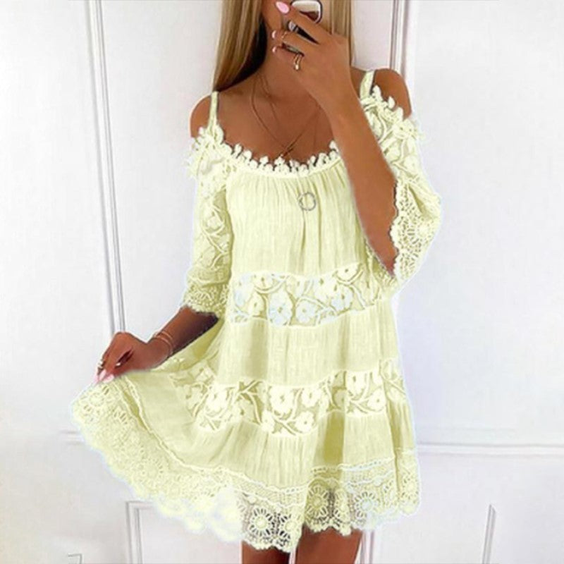 Andrea's™ | Schulterfreies Kleid mit Spitzenbesatz