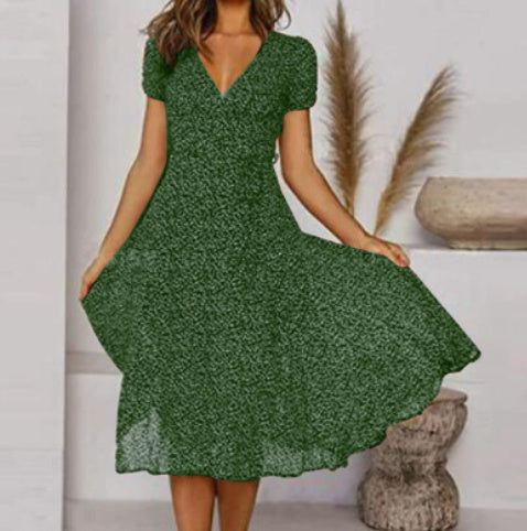 Andrea's™ | Bedrucktes V-Ausschnitt Kurzarm Schnürkleid