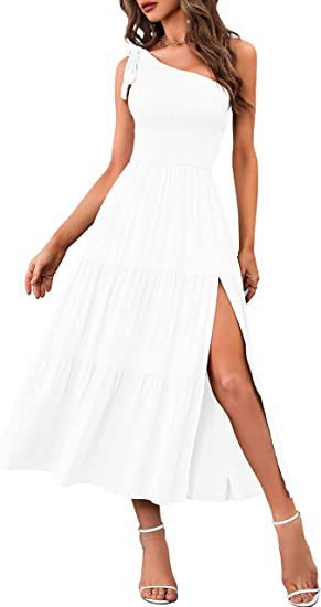Andrea's™ | Sommermode Ein-Schulter-Kleid mit plissiertem, geschichtetem Saum, geteilt