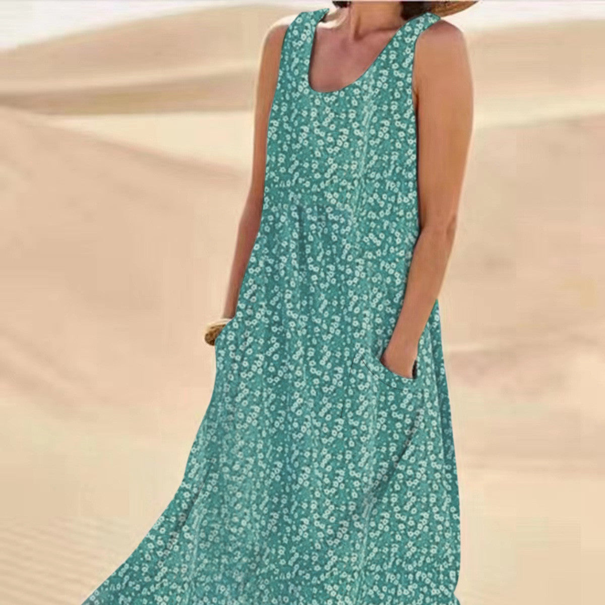 Andrea's™ | Ärmelloses Blumenkleid mit schwingendem Schnitt und Taschen