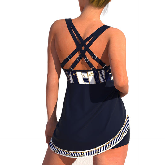 Andrea's™ | Striped Nautical Swimdress with Built-in Shorts