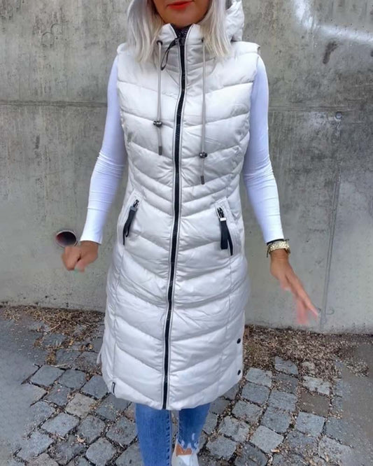 Andrea's™ | Ärmellose, lässige Steppjacke mit Kapuze und Reißverschluss