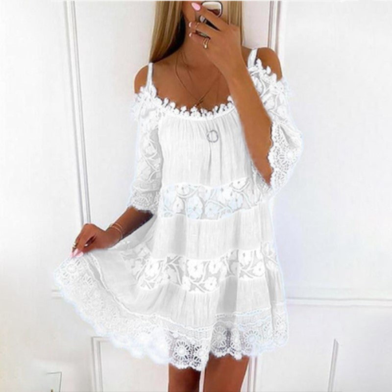 Andrea's™ | Schulterfreies Kleid mit Spitzenbesatz