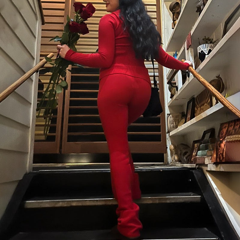 Andrea's™ | Kapuzenpullover mit langen Ärmeln und hoch taillierte lange Hose im Set