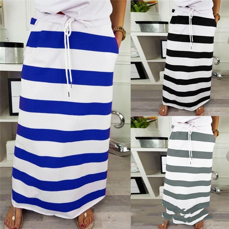 Striped Cotton A-Line Skirt by Andrea Serena