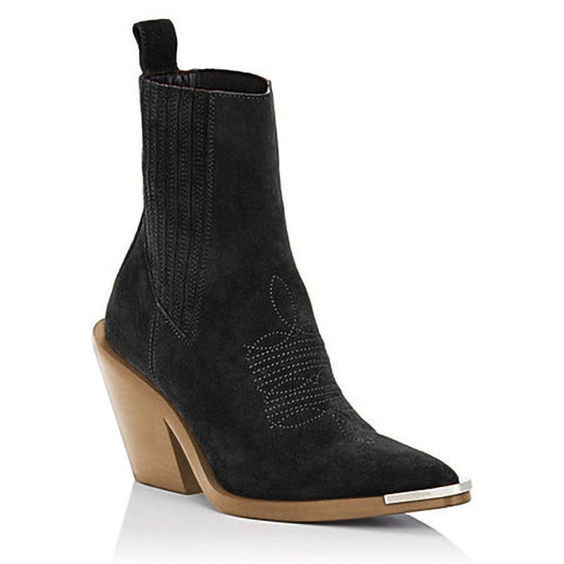 Andrea's™ | Damenstiefel mit Blockabsatz aus Wildleder und spitzer Zehenpartie