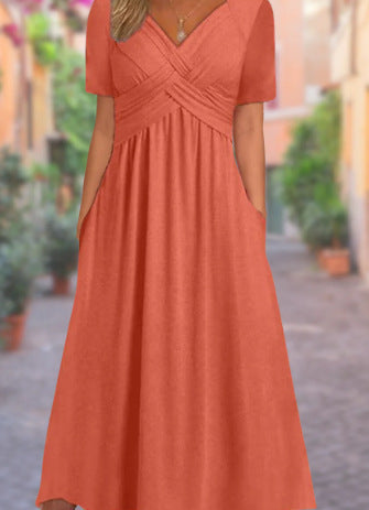 Andrea's™ | Kurzarm-Plisseekleid mit V-Ausschnitt