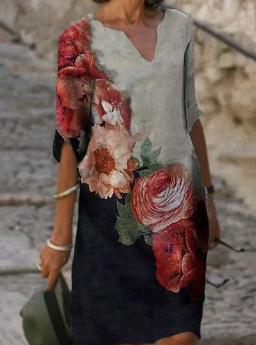 Andrea's™ | Geblümtes Kleid mit V-Ausschnitt