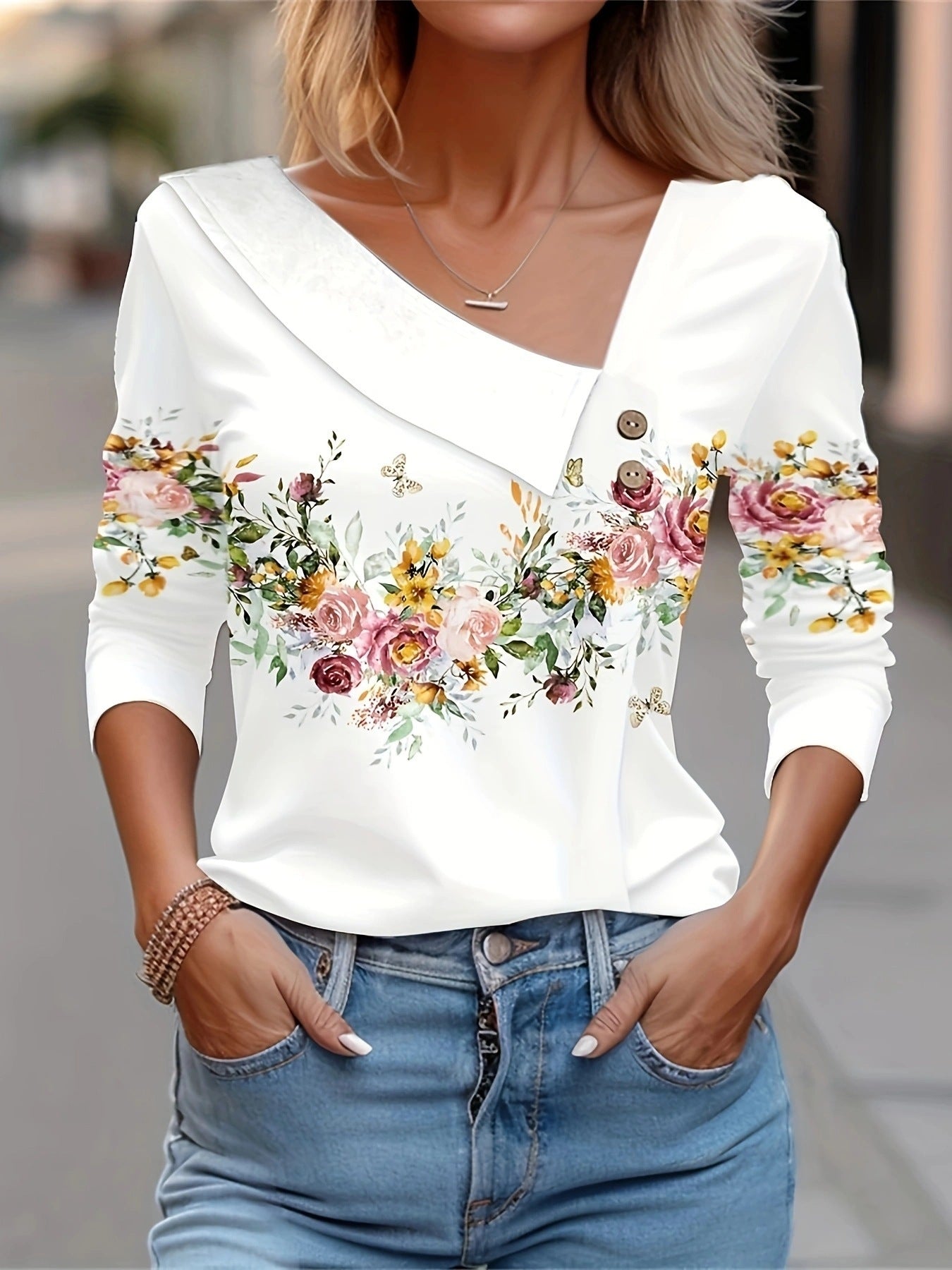 Andrea's™ | Langarmshirt mit diagonalem Kragen