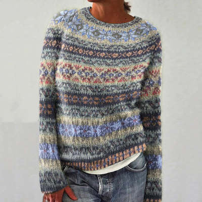 Andrea's™ | Bedruckter Pullover mit Rundhalsausschnitt Dicker