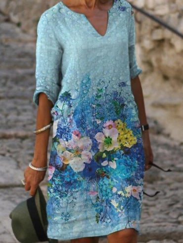 Andrea's™ | Geblümtes Kleid mit V-Ausschnitt