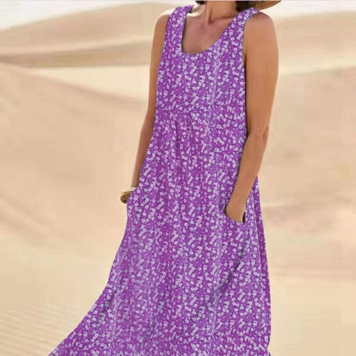 Andrea's™ | Ärmelloses Blumenkleid mit schwingendem Schnitt und Taschen