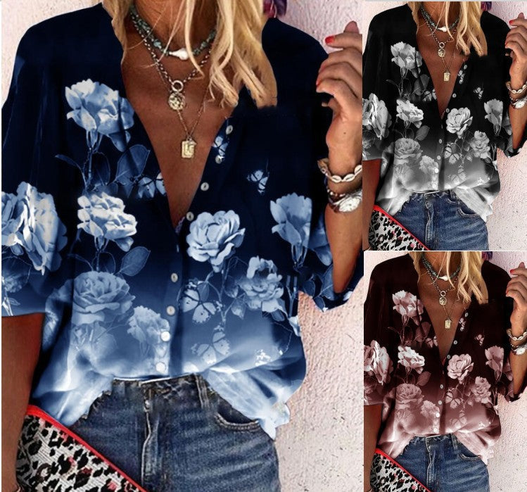 Floral Button-Up Andrea Serena Short Sleeve Shirt
