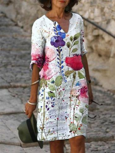 Andrea's™ | Geblümtes Kleid mit V-Ausschnitt
