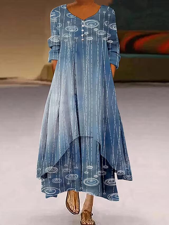 Andrea's™ | Abstraktes bedrucktes Maxikleid mit langen Ärmeln