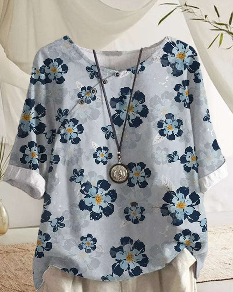 Andrea's™ | Blumen-t-shirt mit halben ärmeln