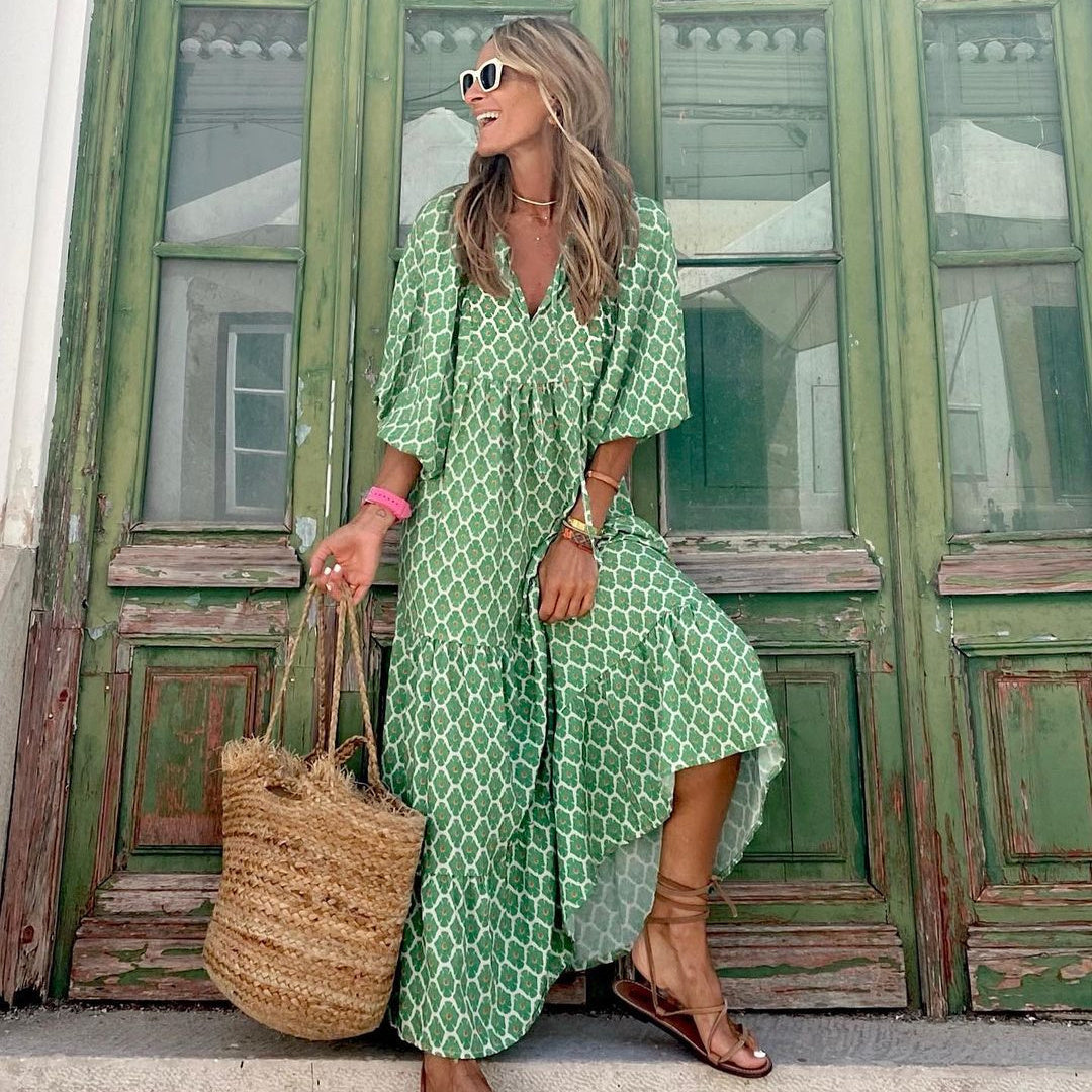 Andrea's™ | Damen Sommerkleid mit V-Ausschnitt und elegantem Print