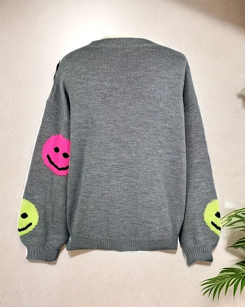 Andrea's™ | Sweater mit Smiley und Rundhalsausschnitt