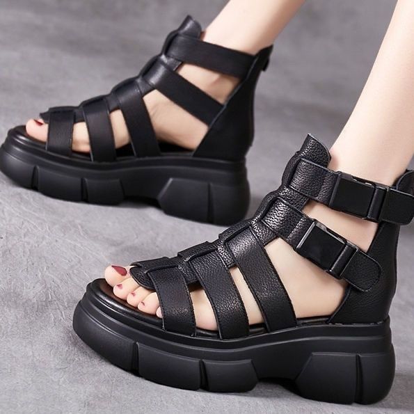 Andrea's™ | Retro-Plateausandalen aus Leder mit Durchbrüchen