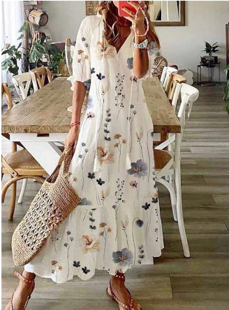 Andrea's™ | Lockeres Kleid mit V-Ausschnitt, Print, Quasten und halblangen Ärmeln