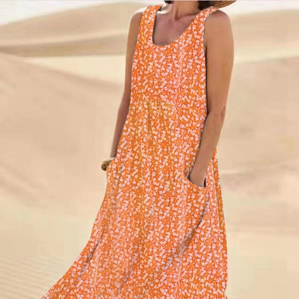 Andrea's™ | Ärmelloses Blumenkleid mit schwingendem Schnitt und Taschen