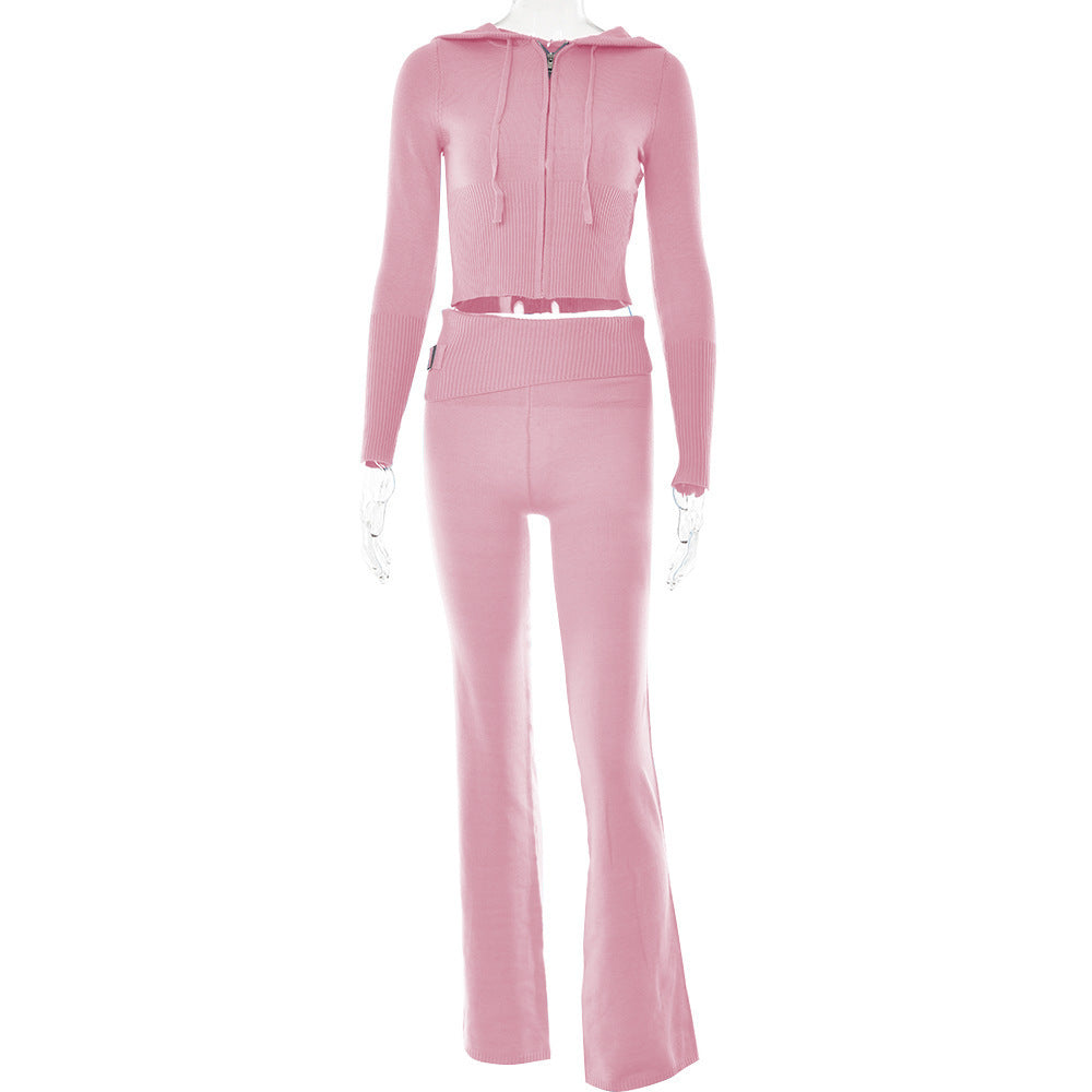 Andrea's™ | Kapuzenpullover mit langen Ärmeln und hoch taillierte lange Hose im Set