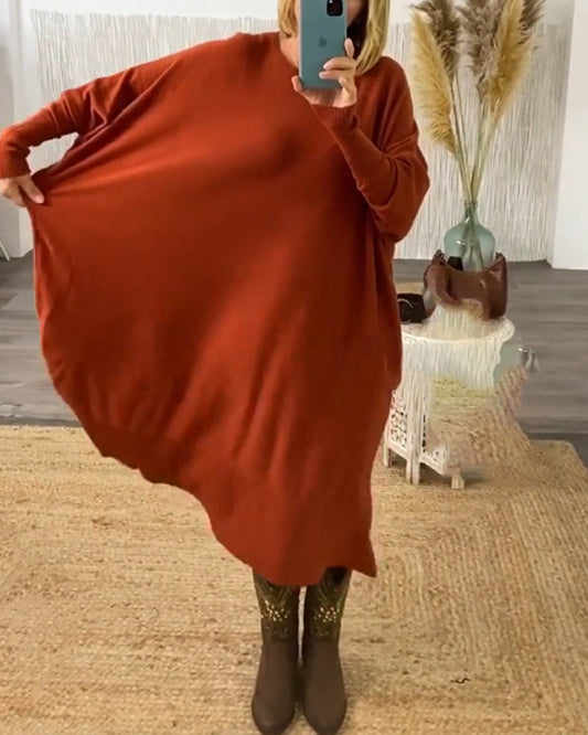 Andrea's™ | Einfarbiges Pulloverkleid mit Fledermausärmeln