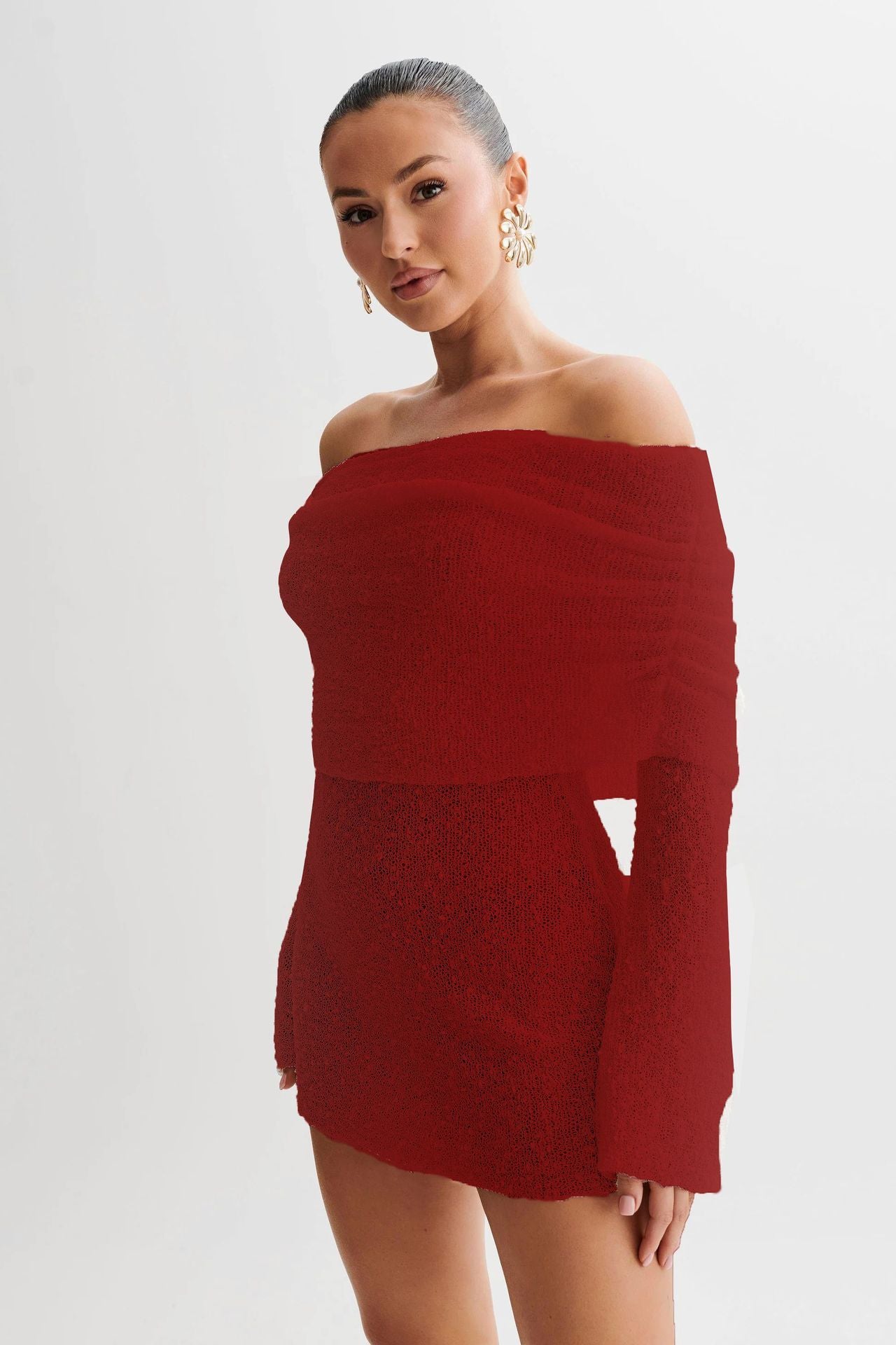 Andrea's™ | Damen Strick-Minikleid mit schulterfreiem Schnitt