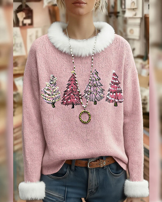 Andrea's™ | Pullover Mit Fleeztextur, Rundkragen Design Und Weihnachtsbaum muster
