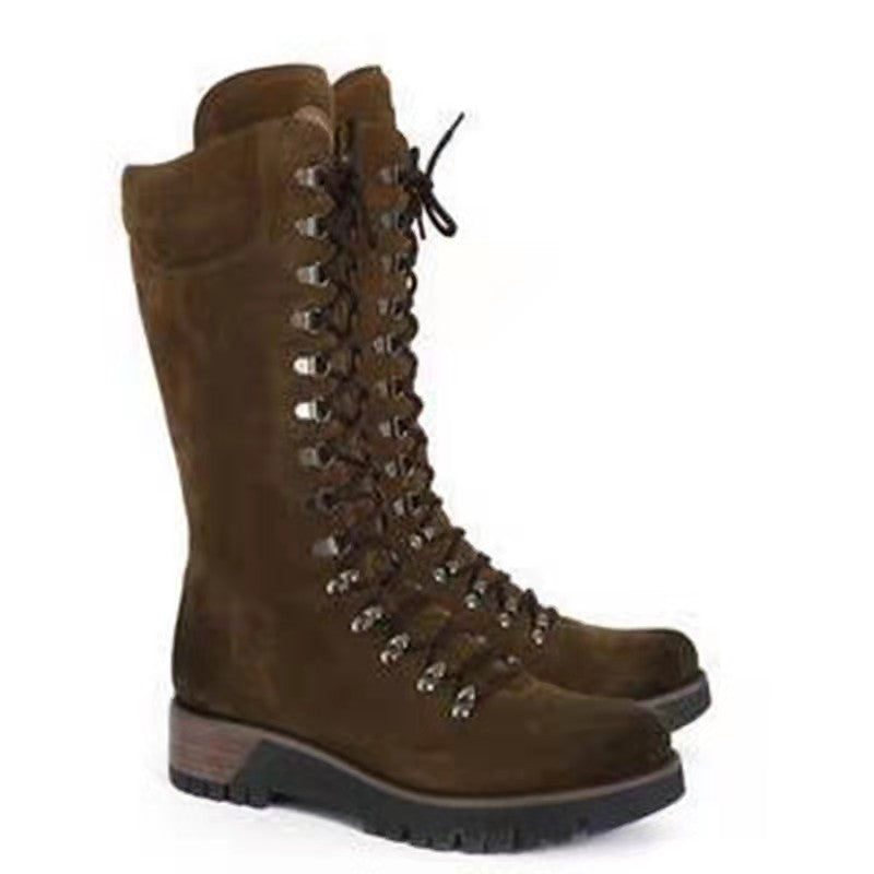 Andrea's™ | Schnürstiefel in Wadenhöhe mit Profilsohle und klobigem Absatz