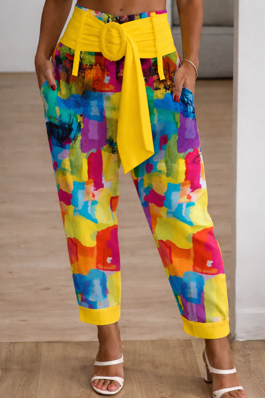 Cropped-Hose aus geblümtem Leinen von Andrea Serena (Damen)