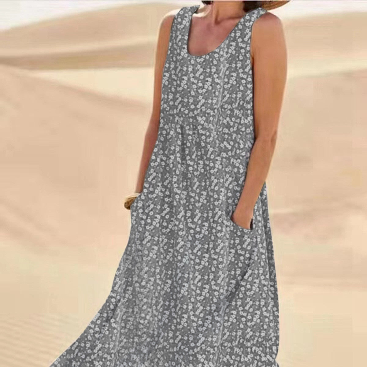 Andrea's™ | Ärmelloses Blumenkleid mit schwingendem Schnitt und Taschen