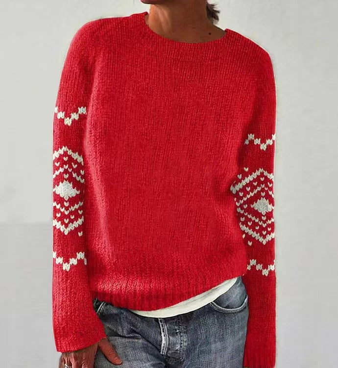 Andrea's™ | Roter Statement-Strickpullover mit grafischen Ärmelmotiven