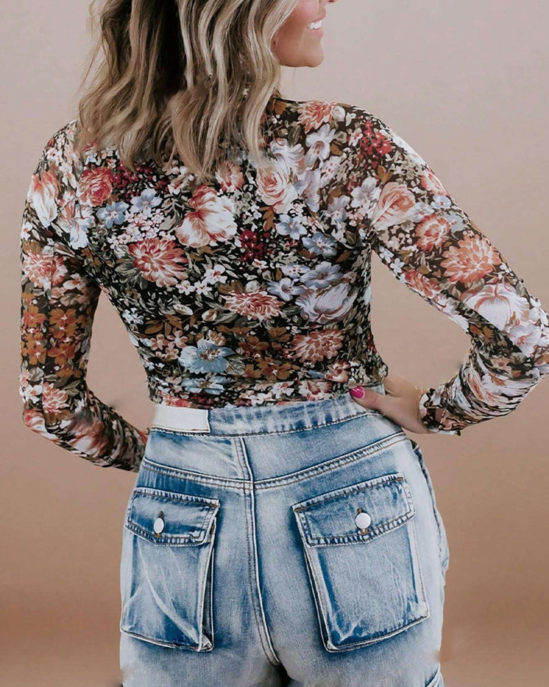 Andrea's™ | Top farbenfroh Blumenprint langärmlig