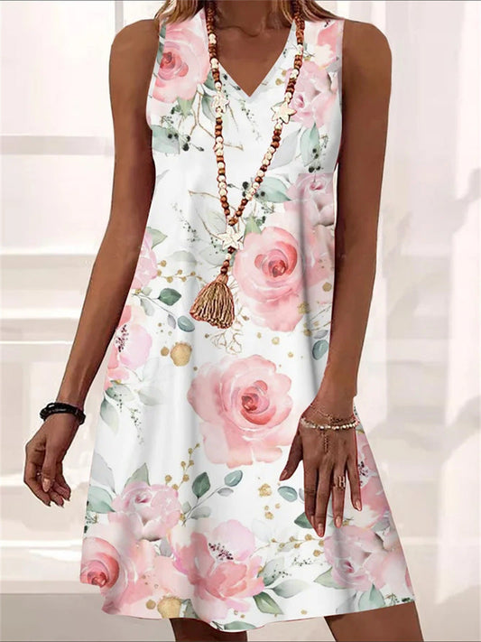 Ärmelloses Kleid mit Blumenmuster und V-Ausschnitt von Andrea Serena