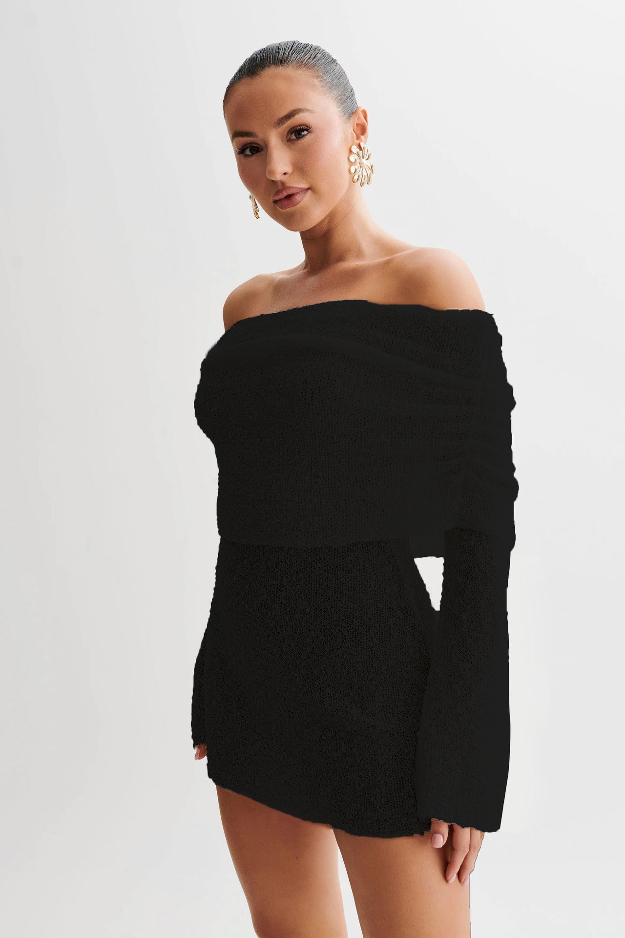 Andrea's™ | Damen Strick-Minikleid mit schulterfreiem Schnitt