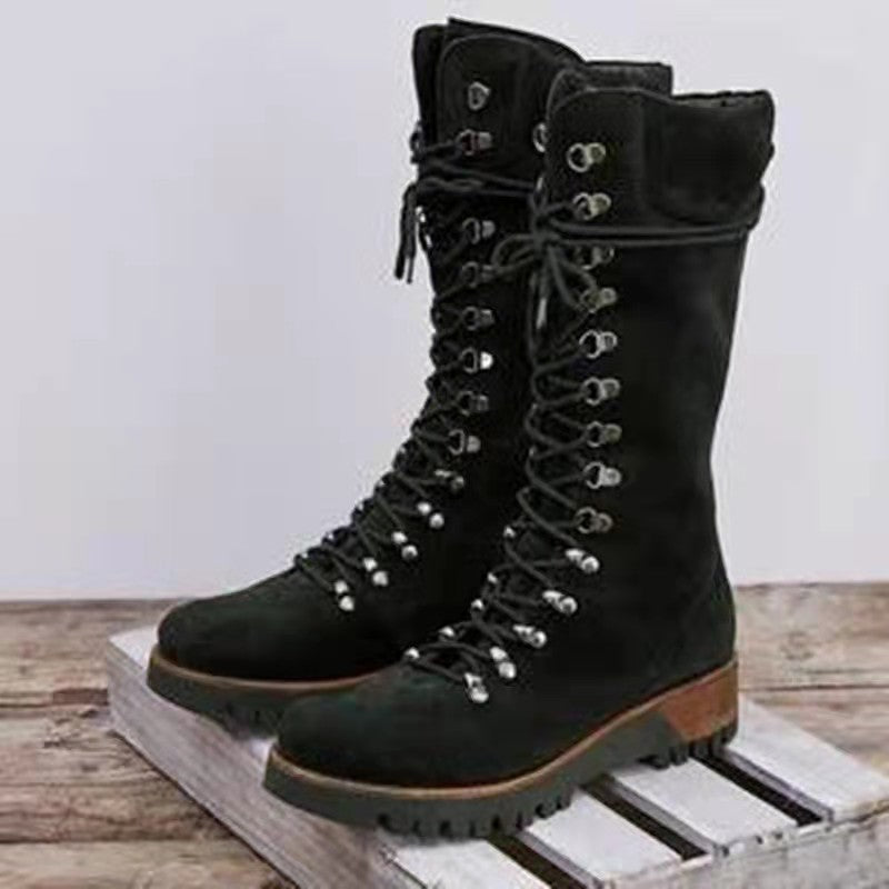 Andrea's™ | Schnürstiefel in Wadenhöhe mit Profilsohle und klobigem Absatz