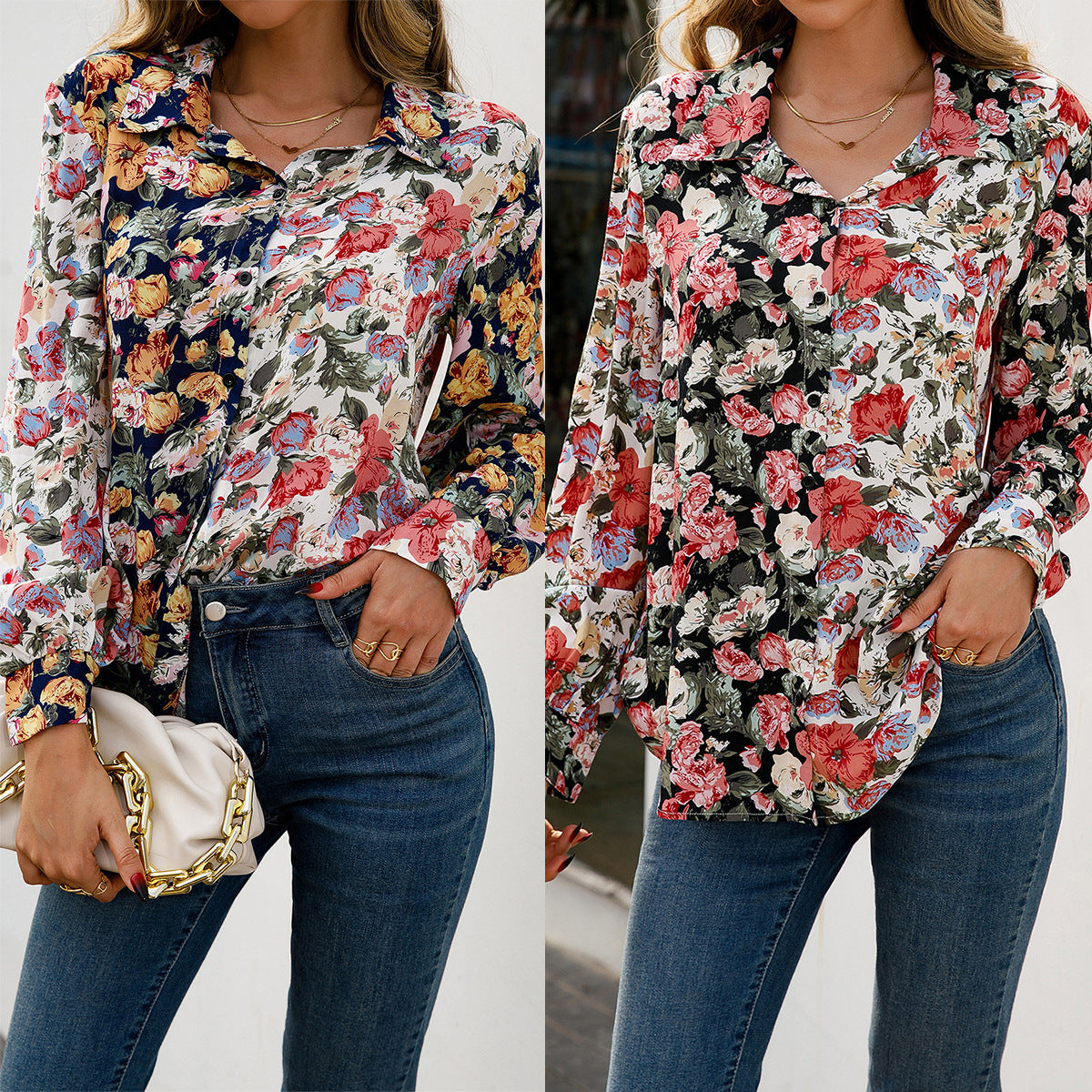 Andrea Serena Alltagshemd mit Farbblock-Blumenmuster