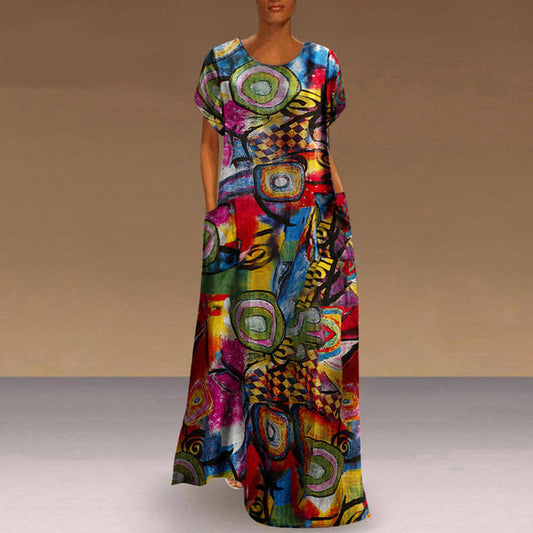 Andrea Serena Swing-Maxikleid mit lebhaftem Print